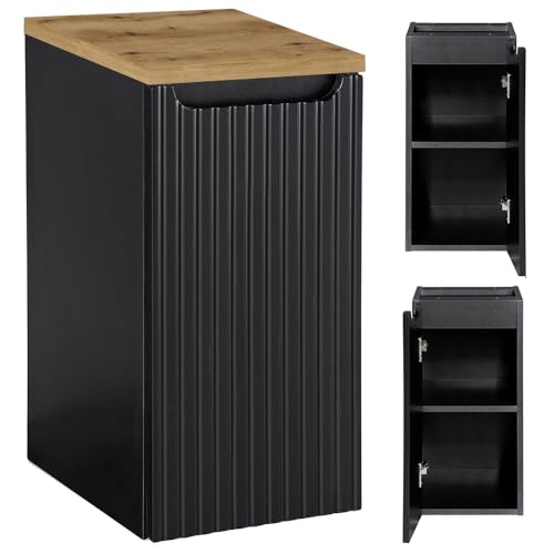 Lomadox Badschrank Badkommode 30cm, in schwarz mit Eiche, gerillte Front, grifflos von Lomadox