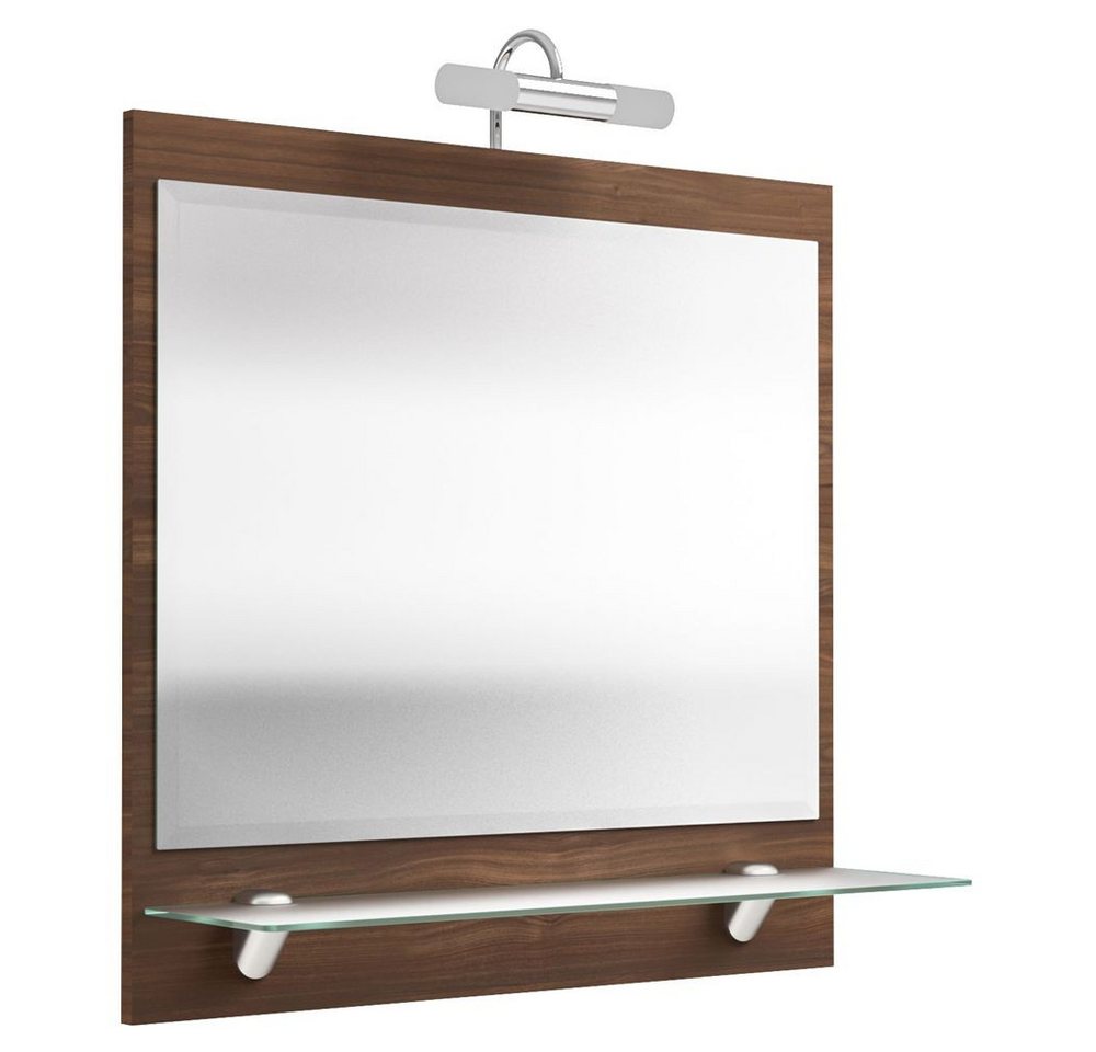 Lomadox Badspiegel TALONA-02, Spiegel 70cm mit Glasablage Walnuss Nb. LED-Beleuchtung : 70x68x22 cm von Lomadox