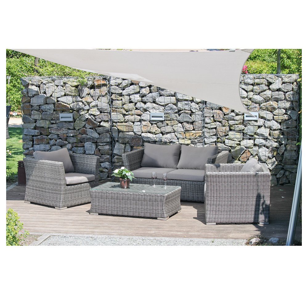 Lomadox Balkonset GARDA-120, (4-tlg), Lounge-Gruppe in grau-braun, Polyrattan, 2 Sessel, Gartensofa, Tisch von Lomadox