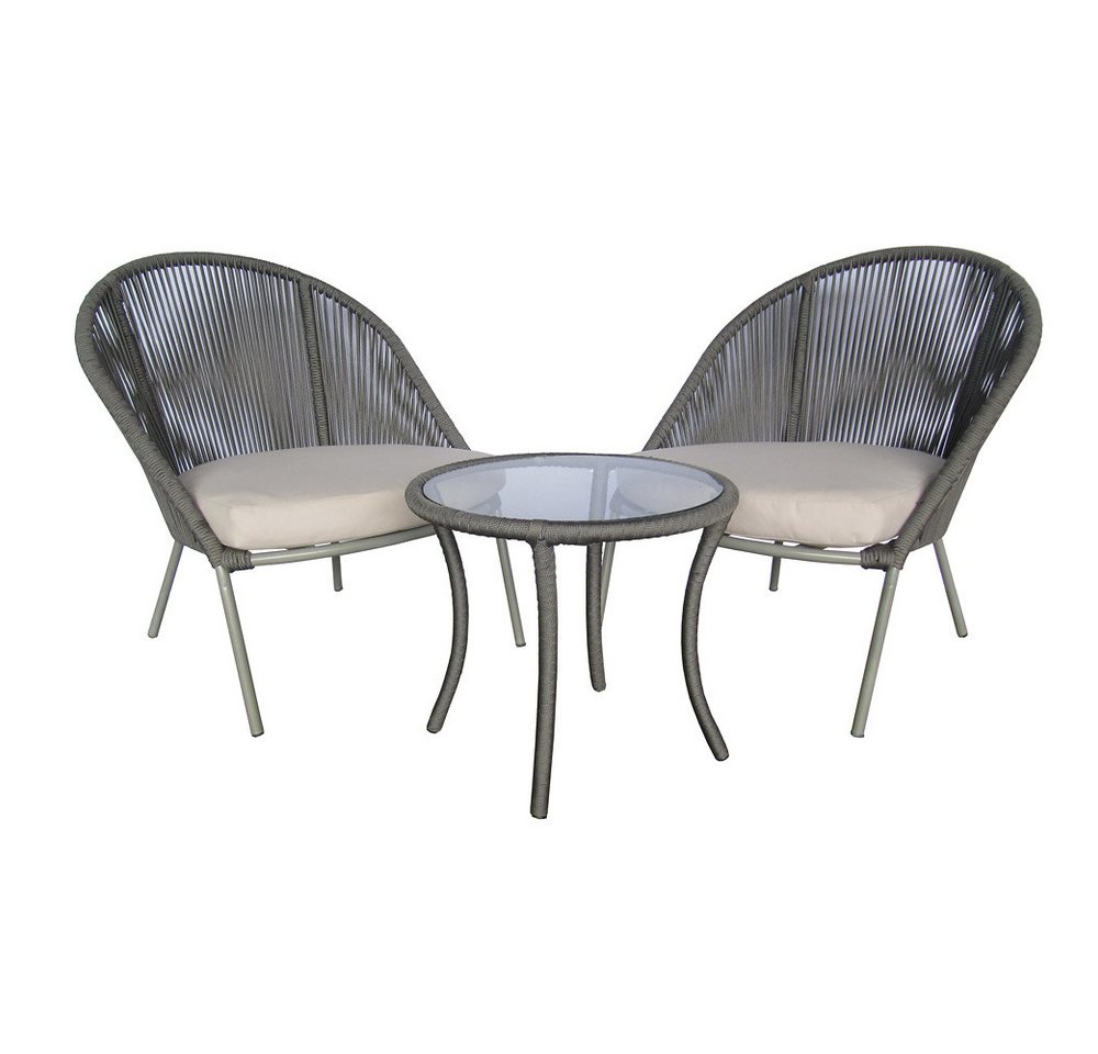 Lomadox Balkonset GARDA-120, (0-tlg), Gartenmöbel Set Sitzgruppe schwarz grau Geflecht modern Kissen Glas von Lomadox