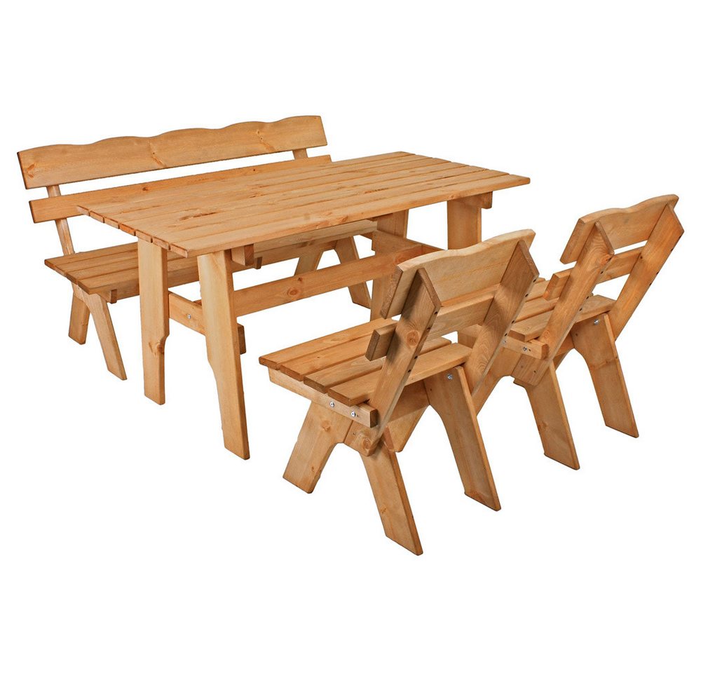 Lomadox Balkonset GARDA-120, (4-tlg), Tischgruppe aus Kiefer, 2 Stühle, 1 Bank, 1 Tisch ca. 150x74x70 cm von Lomadox