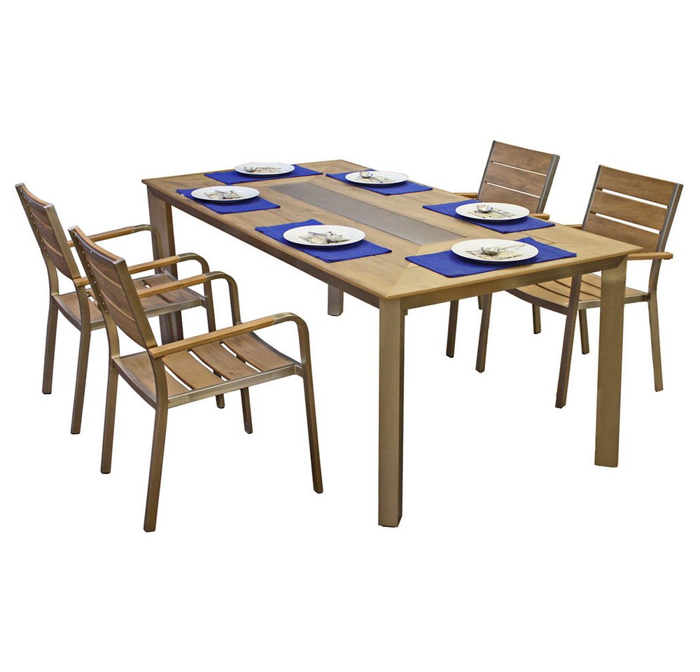 Lomadox Balkonset GARDA-120, (5-tlg), Tischgruppe in Teak-Optik, 4 Stühle, Tisch ca. 192x100cm von Lomadox