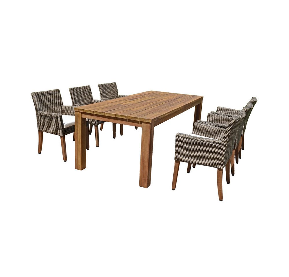 Lomadox Balkonset GARDA-120, (5-tlg), Tischgruppe mit Tisch aus Akazienholz 220x100 cm, 6 Polyrattan-Stühle von Lomadox