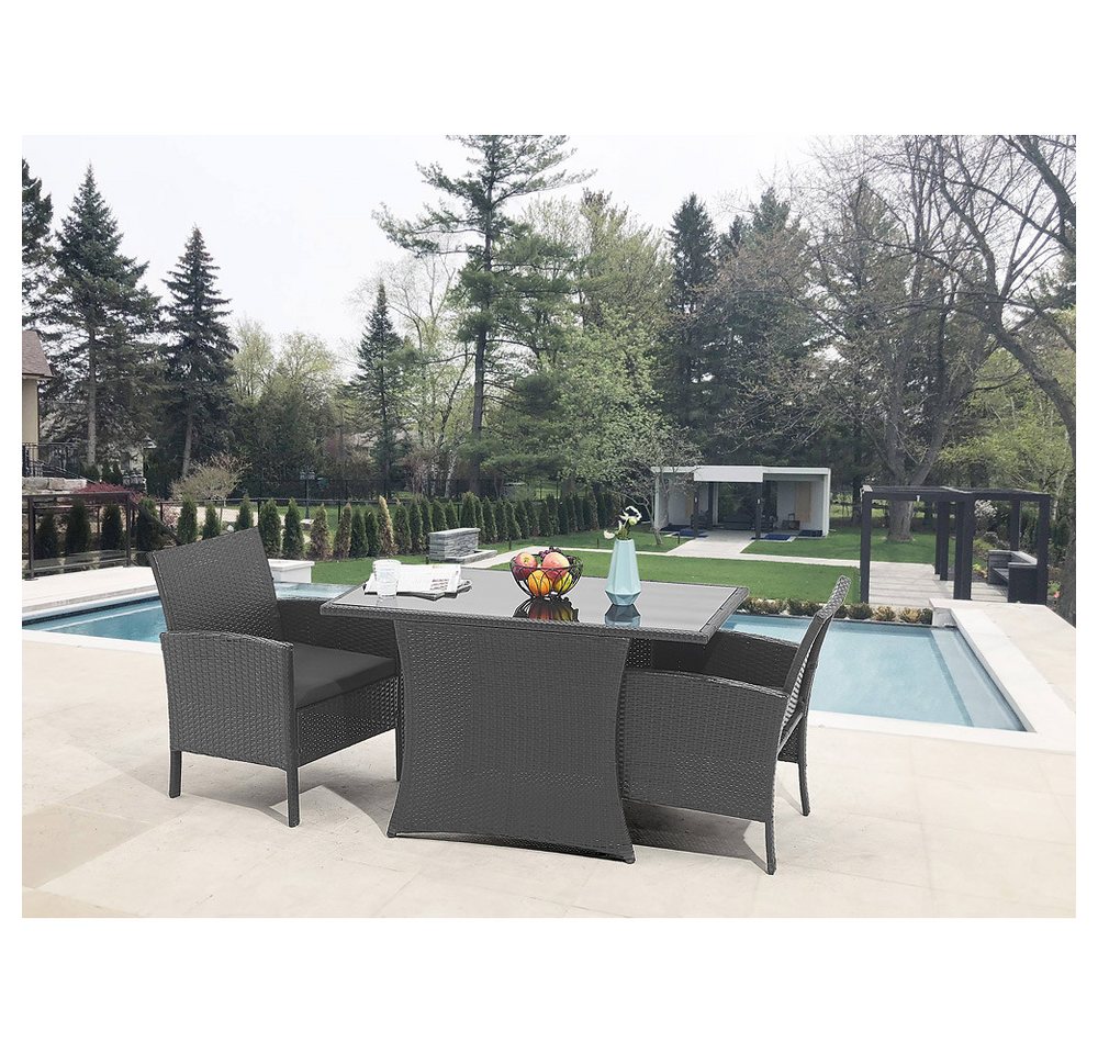 Lomadox Balkonset VERONA-18, (5-tlg), Sitzgruppe Gartenmöbel 3-teilig Polyrattan in schwarz inkl. Sitzkissen von Lomadox