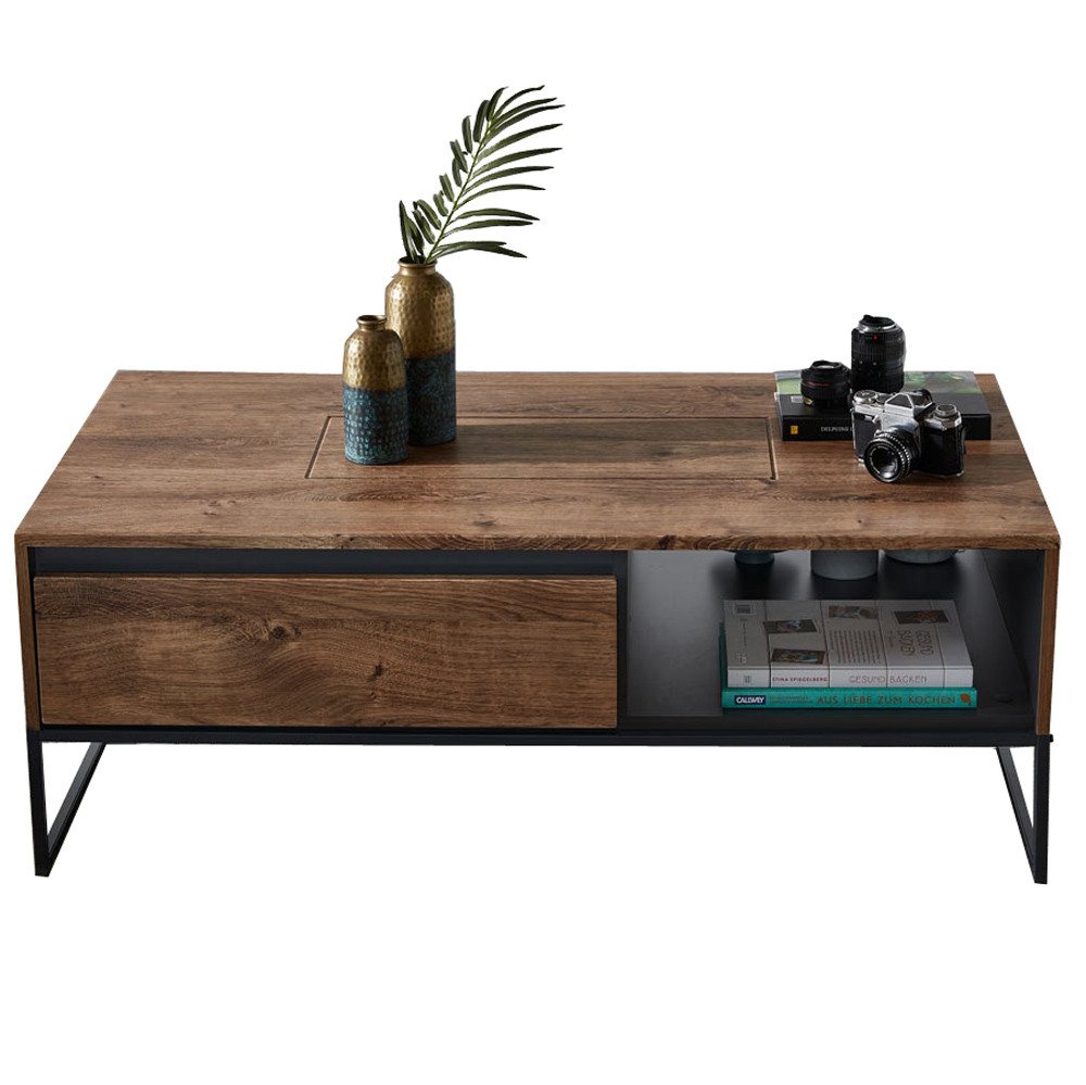 Lomadox Couchtisch MINNEAPOLIS-55, Haveleiche Cognac mit graphit im Industrial-Design 115/42/65cm von Lomadox