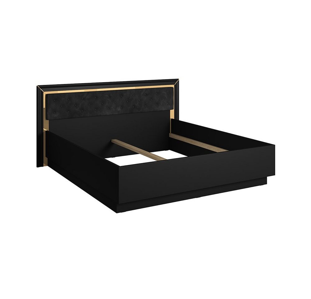 Lomadox Bett ASERI-83, Doppelbett 180x200cm, schwarz matt, goldfarbene Details von Lomadox