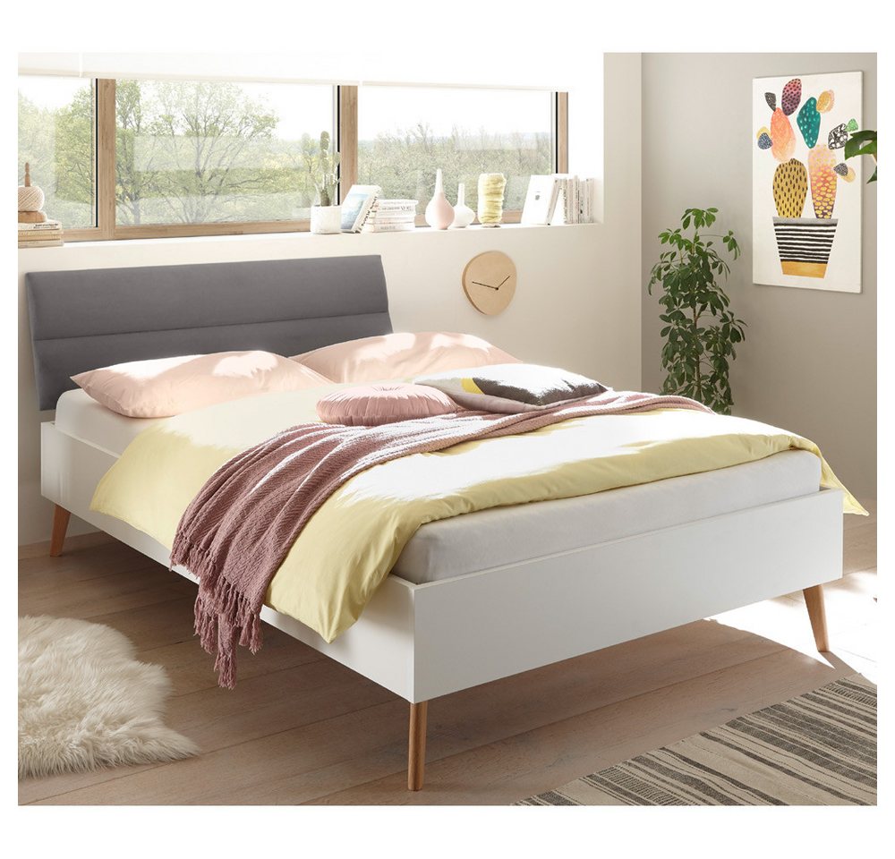 Lomadox Bett MAINZ-61, grau skandinavisches Design Füße aus Eiche Massivholz 145x44x210 cm von Lomadox