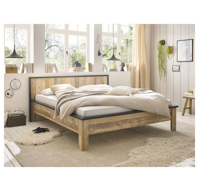 Lomadox Bett SHELTON-61, 180x200cm in Old Style hell mit anthrazit Bettgestell Ehebett von Lomadox