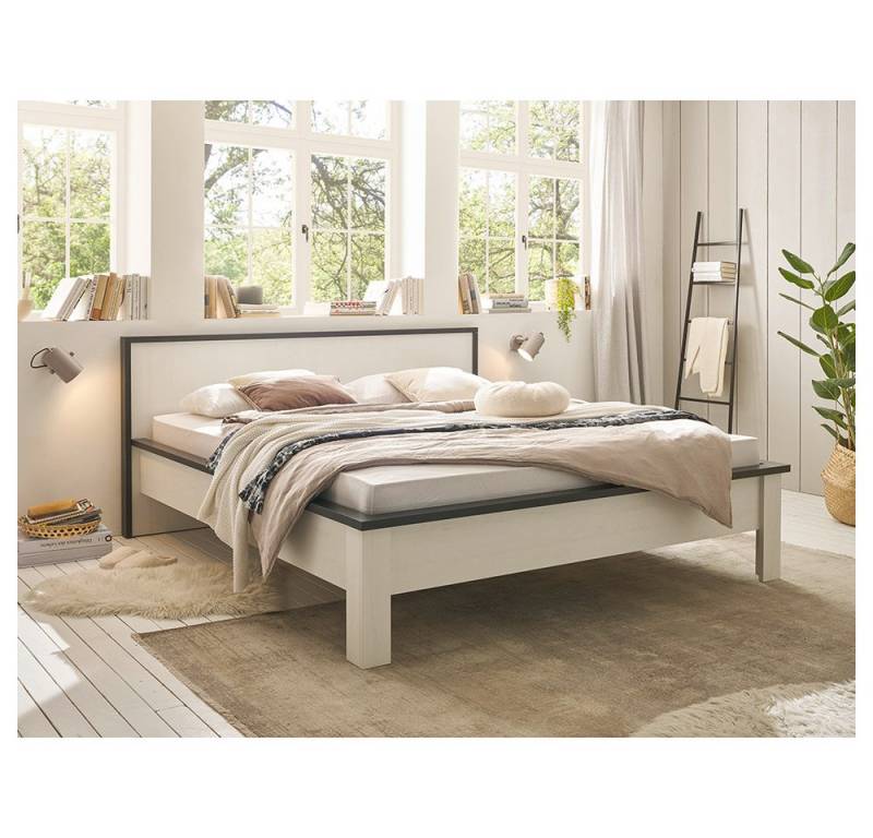 Lomadox Bett SHELTON-61, 180x200cm in Pinie weiß mit anthrazit Ehebett Doppelbett Schlafzimmer von Lomadox