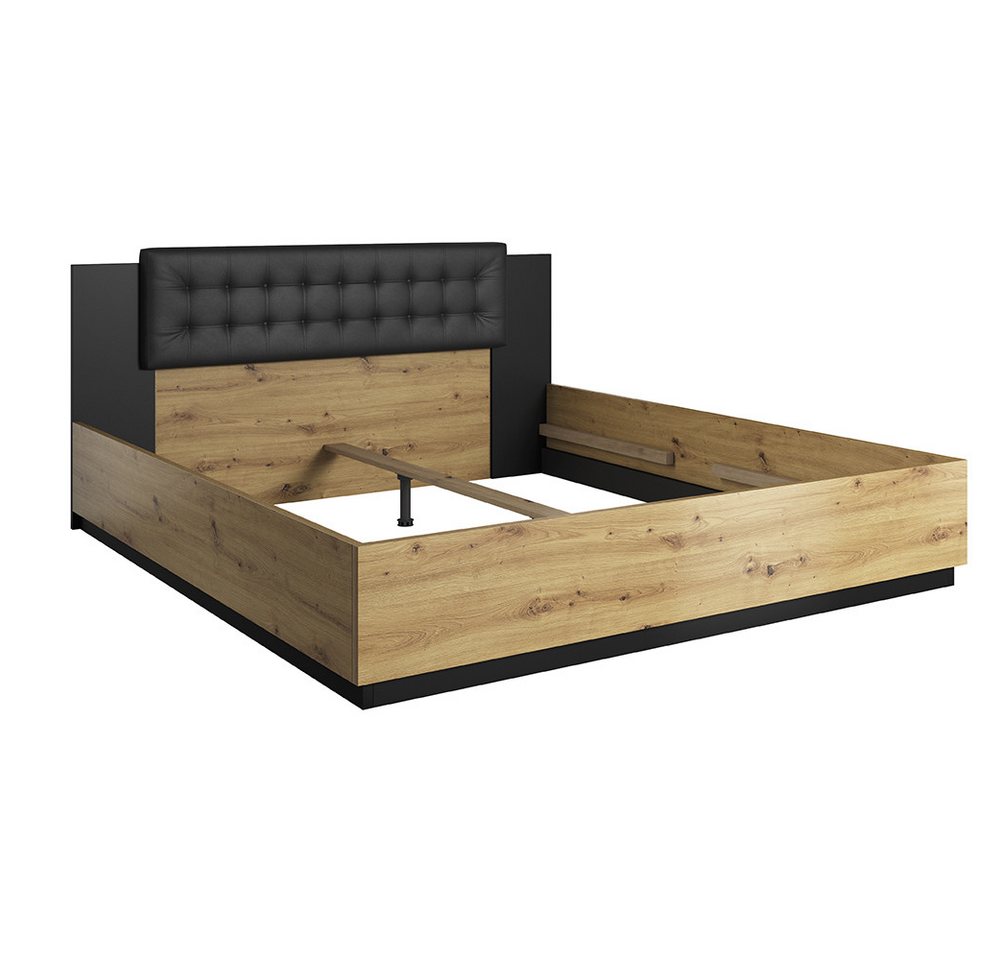 Lomadox Bett »SOLMS-83«, Doppelbett Schlafzimmer ohne Lattenrost, Liegefläche 180 x 200 cm in Artisan Eiche Nb. mit schwarz, B/H/T: ca. 186/90/205 cm von Lomadox