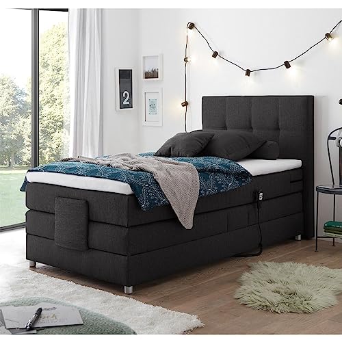 Lomadox Boxspringbett 120x200 cm mit elektrischer Verstellung | Jugendbett in anthrazit mit Härtegrad H2 von Lomadox