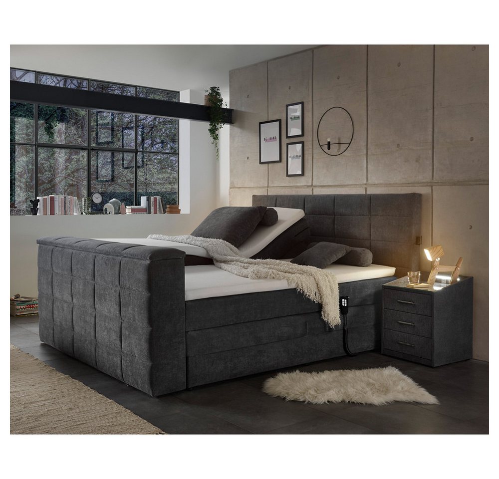 Lomadox Boxspringbett DURAZNO-09, 180x200cm, in anthrazit, elektrisch verstellbar, mit TV-Halterung von Lomadox