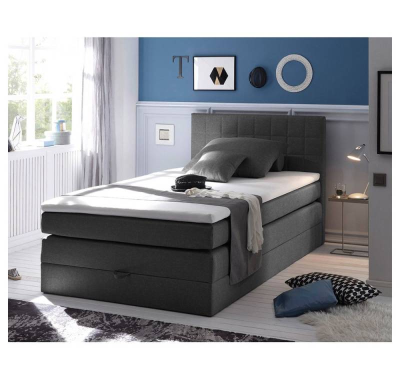 Lomadox Boxspringbett HUSUM-09, Liegefläche 120x200cm, Härtegrad H2, mit Bettkasten, in Anthrazit von Lomadox