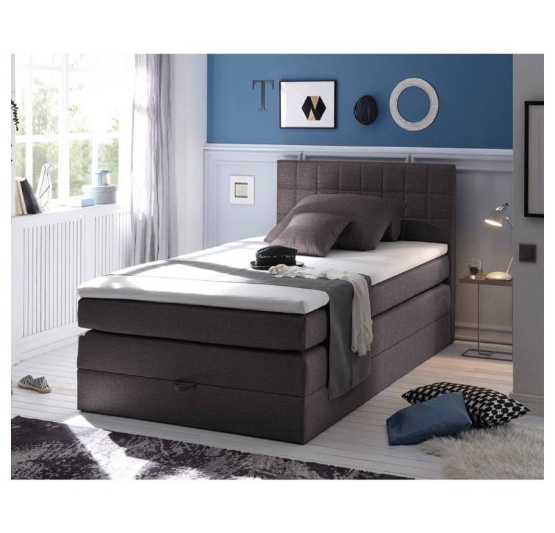 Lomadox Boxspringbett HUSUM-09, Liegefläche 120x200cm, Härtegrad H2, mit Bettkasten, in anthrazit von Lomadox