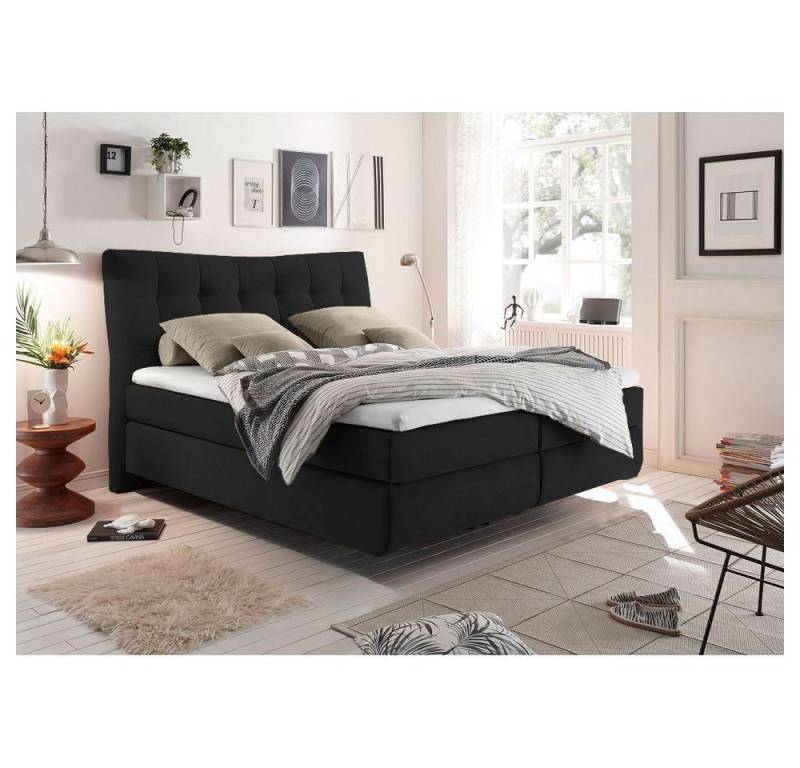 Lomadox Boxspringbett MALIBU-09, Doppelbett Ehebett Hotelbett Bett schwarz H2 180x200 cm Topper von Lomadox