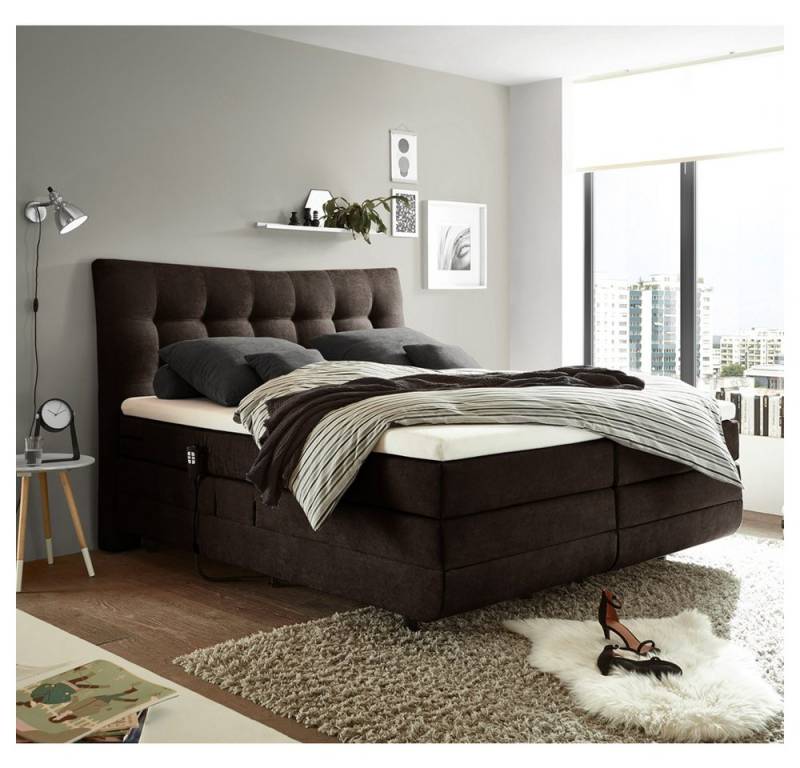 Lomadox Boxspringbett MALIBU-09, dark brown in 180x200cm mit 7-Zonen-Tonnentaschenfederkern-Matratze von Lomadox