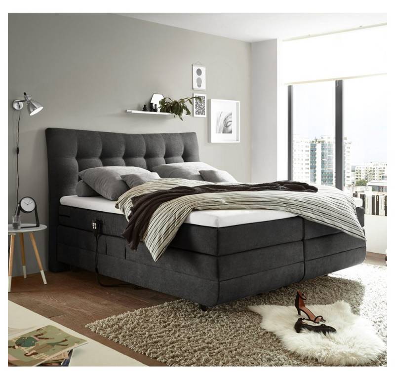 Lomadox Boxspringbett MALIBU-09, graphit in 180x200cm mit 7-Zonen-Tonnentaschenfederkern-Matratze von Lomadox