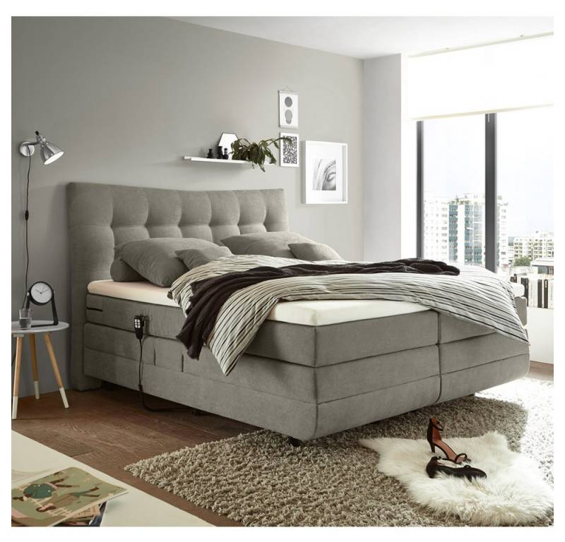 Lomadox Boxspringbett MALIBU-09, sand in 180x200cm mit 7-Zonen-Tonnentaschenfederkern-Matratze von Lomadox