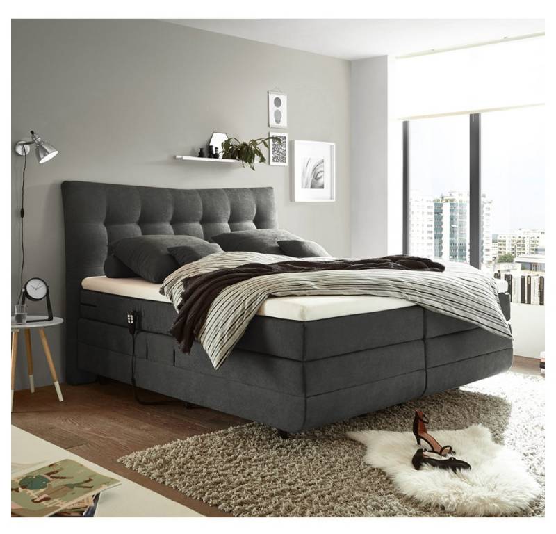 Lomadox Boxspringbett MALIBU-09, schlamm in 180x200cm mit 7-Zonen-Tonnentaschenfederkern-Matratze von Lomadox