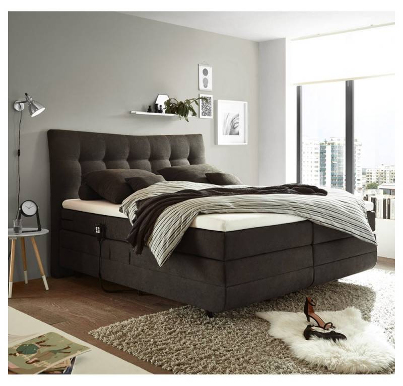 Lomadox Boxspringbett MALIBU-09, stone in 180x200cm mit 7-Zonen-Tonnentaschenfederkern-Matratze von Lomadox