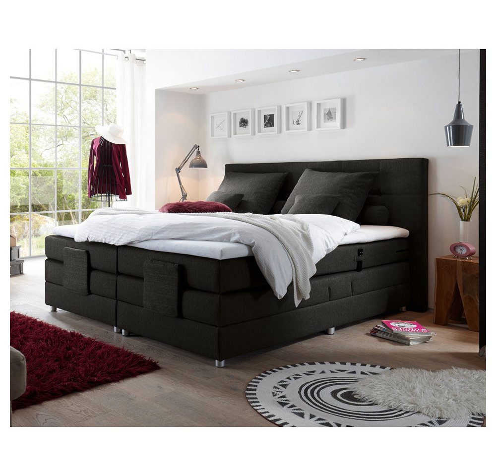 Lomadox Boxspringbett MANAUS-09, 180x200cm, H2-H3, elektrisch verstellbar, schwarz, mit Komfort Topper von Lomadox