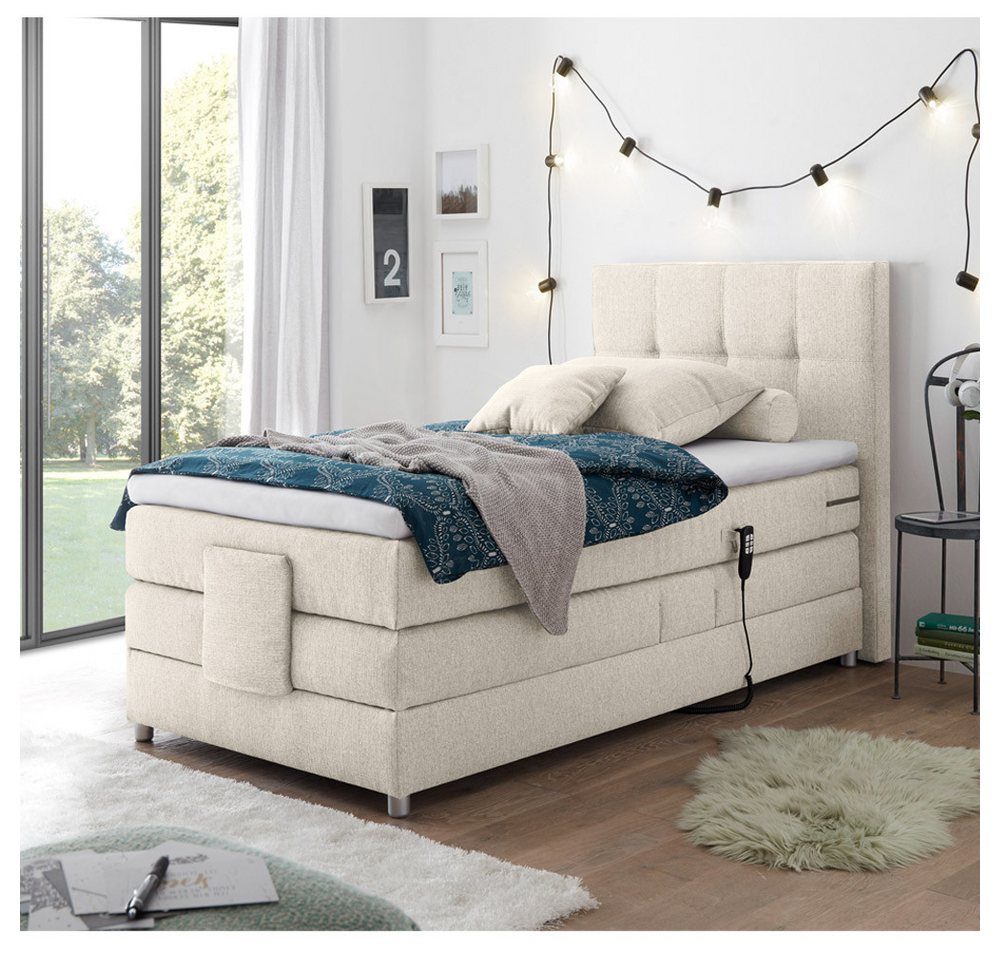 Lomadox Boxspringbett MANAUS-09, in Ivory Creme, Härtegrad H2, 120x200cm, elektrisch verstellbar von Lomadox