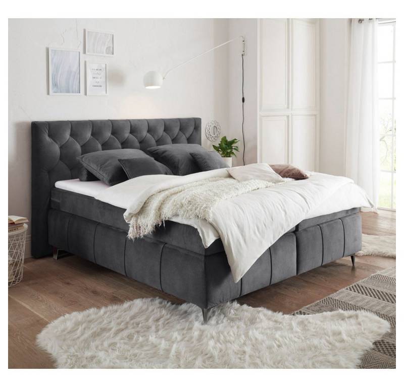 Lomadox Boxspringbett PETARE-09, Bett 180x200 cm anthrazit Härtegrad H2 inkl. Topper von Lomadox