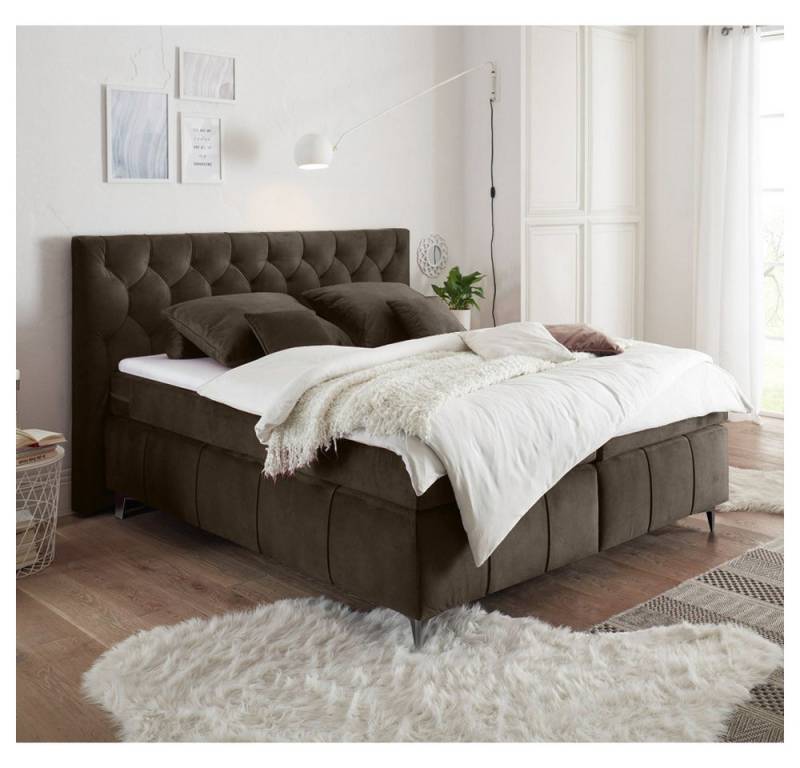 Lomadox Boxspringbett PETARE-09, Bett 180x200 cm braun Härtegrad H2 inkl. Topper von Lomadox