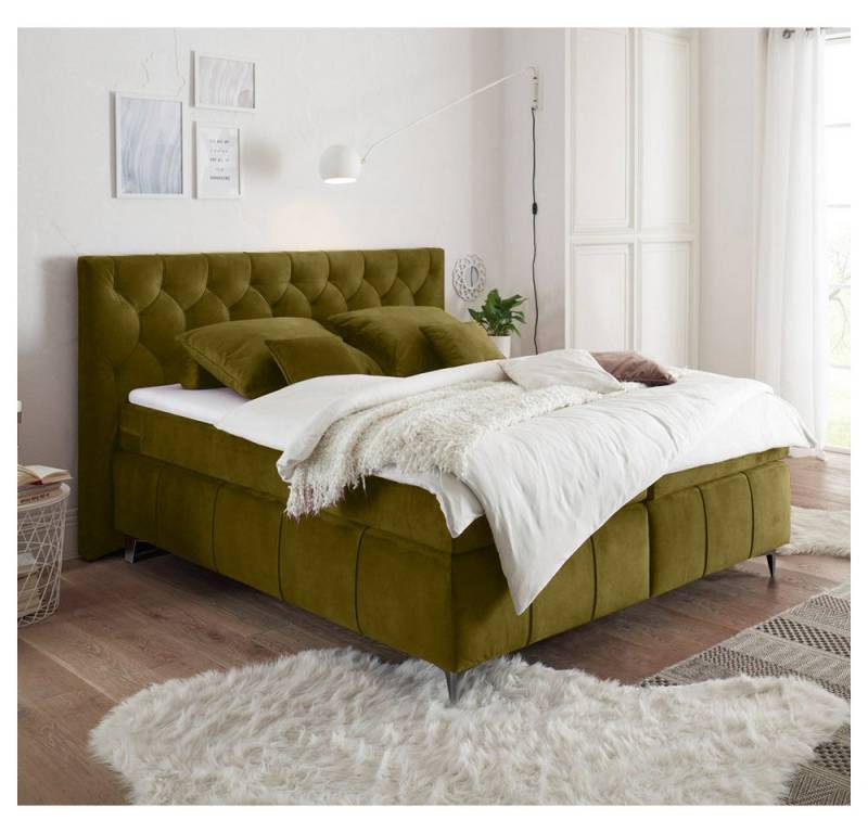 Lomadox Boxspringbett PETARE-09, Bett 180x200 cm grün oliv Härtegrad H2 inkl. Topper von Lomadox