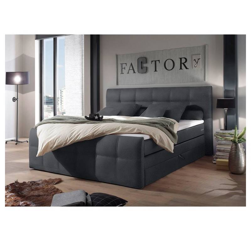 Lomadox Boxspringbett SACRAMENTO-09, anthrazit 4 cm Komfort T25 Schaum-Topper von Lomadox