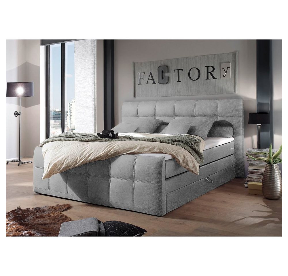 Lomadox Boxspringbett SACRAMENTO-09, grau 4 cm Komfort T25 Schaum-Topper von Lomadox