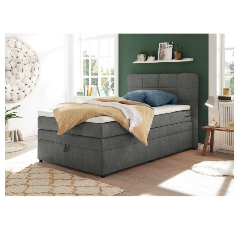 Lomadox Boxspringbett TEREZIN-09, Jugendbett, 120x200, mit Bettkasten, Härtegrad H2, in dunkelgrau von Lomadox