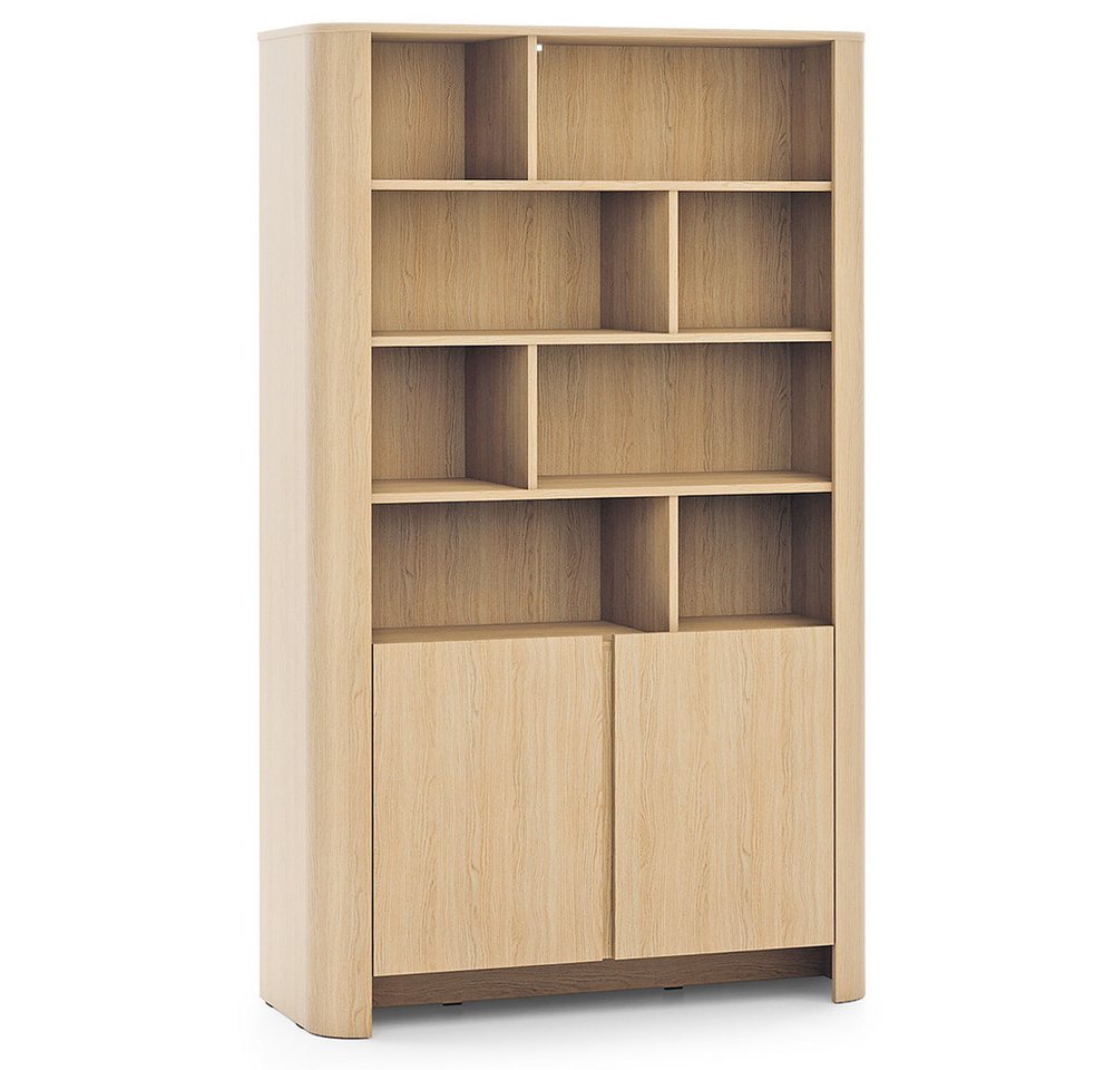 Lomadox Bücherregal BRUNNEN-160, Eiche Nb., grifflos, 2 Türen, 8 offene Fächer, 103 cm breit von Lomadox