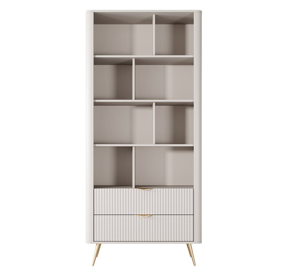 Lomadox Bücherregal LANGON-167, beige mit Rillenfront, 88,2 cm breit, 2 Schubladen & 8 offene Fächer von Lomadox