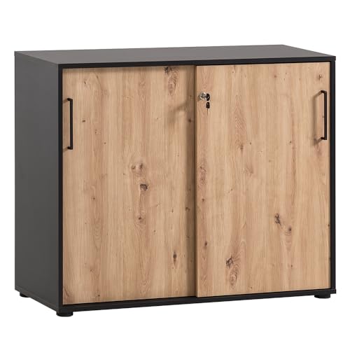 Lomadox Büro Aktenschrank 100cm, schwarz matt mit Eiche, mit 2 Schiebetüren, abschließbar Lomadox Büro Aktenschrank 100cm, schwarz matt mit Eiche, mit 2 Schiebetüren, abschließbar von Lomadox