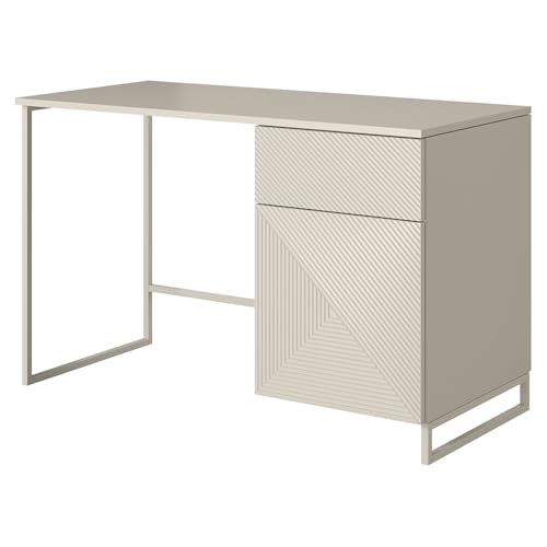 Lomadox Büro Jugendzimmer Schreibtisch Homeoffice mit 120 cm Breite in Kaschmir mit Metallgestell, 1 Schublade und 1 Tür, gerillte Front, grifflos, Push-to-Open von Lomadox