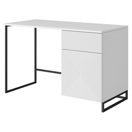 Lomadox Büro Jugendzimmer Schreibtisch Homeoffice mit 120 cm Breite in weiß matt mit schwarzem Metallgestell, 1 Schublade und 1 Tür, gerillte Front, grifflos, Push-to-Open Lomadox Büro Jugendzimmer Schreibtisch Homeoffice mit 120 cm Breite in weiß matt mit schwarzem Metallgestell, 1 Schublade und 1 Tür, gerillte Front, grifflos, Push-to-Open von Lomadox