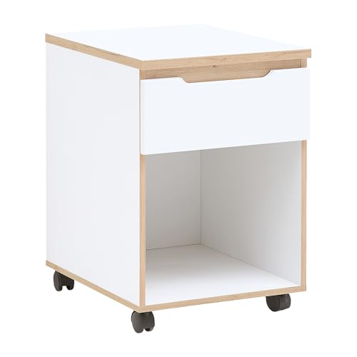 Lomadox Büro Rollcontainer mit 1 Schublade, weiß mit Eiche, griffloses Design Lomadox Büro Rollcontainer mit 1 Schublade, weiß mit Eiche, griffloses Design von Lomadox