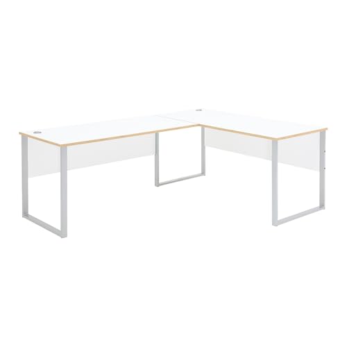 Lomadox Büro Winkelschreibtisch, weiß mit Eiche, griffloses Design Lomadox Büro Winkelschreibtisch, weiß mit Eiche, griffloses Design von Lomadox