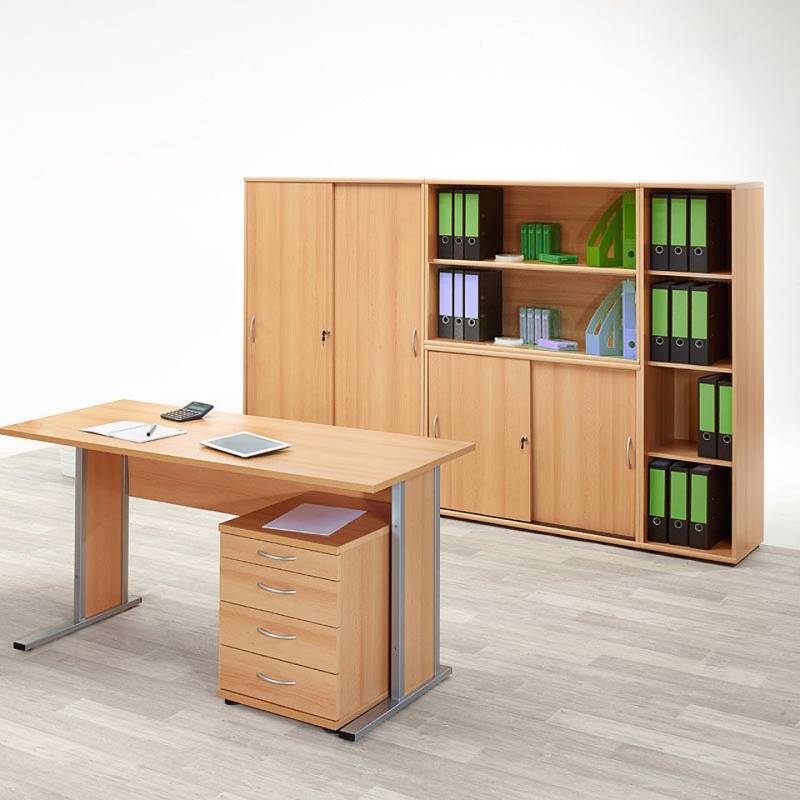 Lomadox Büromöbel-Set, (Spar-Set, 6-tlg., Computertisch Aktenschrank Standcontainer Büroschrank Aktenregal), Büromöbel Schreibtisch Aktenschränke Container Buche hell von Lomadox