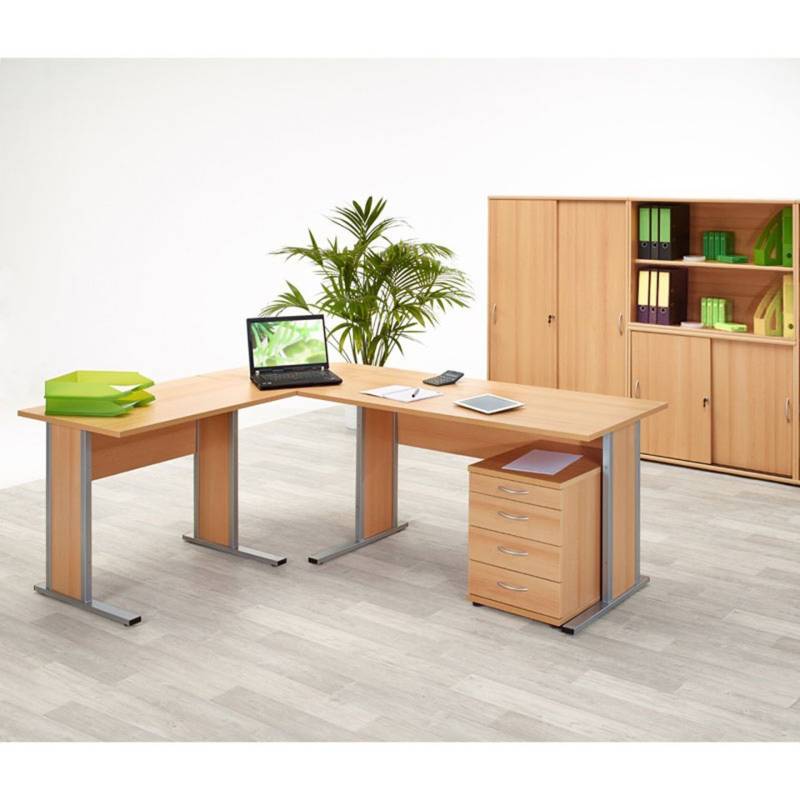 Lomadox Büromöbel-Set, (Spar-Set, 7-tlg., Schreibtisch Standcontainer Aktenregal Büroschrank Aktenschrank), Büromöbel Eckschreibtisch Aktenschränke Container Buche hell von Lomadox