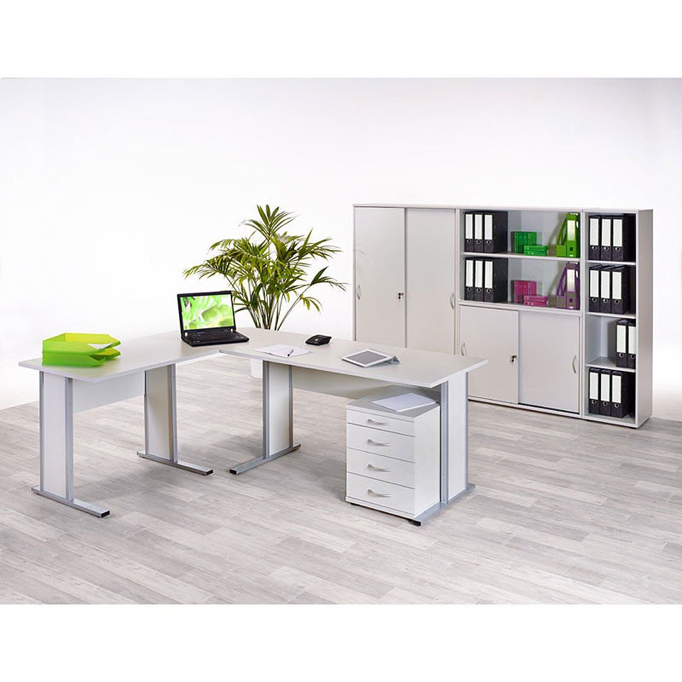 Lomadox Büromöbel-Set, (Spar-Set, 8-tlg., Aktenschrank Büroschränke Computertisch Standcontainer Aktenregal), Büro Set Schreibtisch L-Form Aktenschränke Container lichtgrau von Lomadox