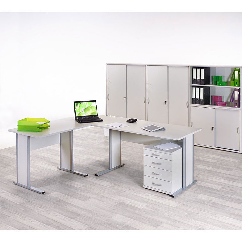Lomadox Büromöbel-Set, (Spar-Set, 8-tlg., Schreibtisch Aktenschrank Büroschränke Aktenregal Standcontainer), Büro Set Eckschreibtisch Aktenschränke Container lichtgrau von Lomadox