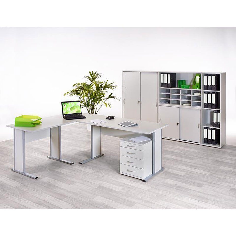 Lomadox Büromöbel-Set, (Spar-Set, 8-tlg., Schreibtisch Aktenschrank Büroschränke Aktenregal Standcontainer), Büromöbel Set Eckschreibtisch Aktenschränke Container lichtgrau von Lomadox