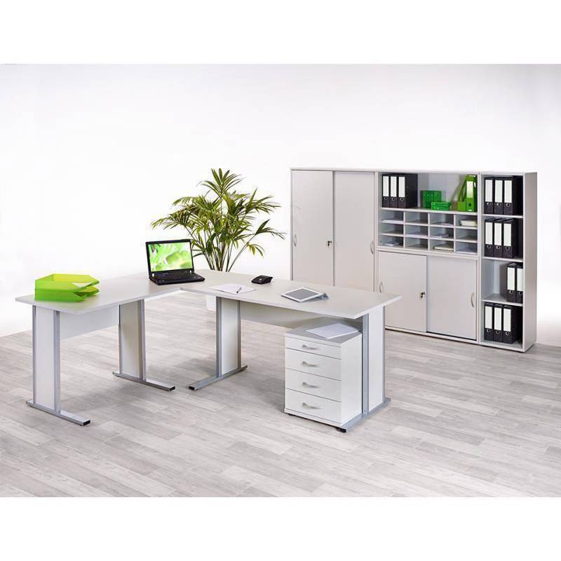 Lomadox Büromöbel-Set, (Spar-Set, 8-tlg., Schreibtisch Aktenschrank Büroschränke Aktenregal Standcontainer), Büromöbel Set Eckschreibtisch Aktenschränke Container lichtgrau von Lomadox