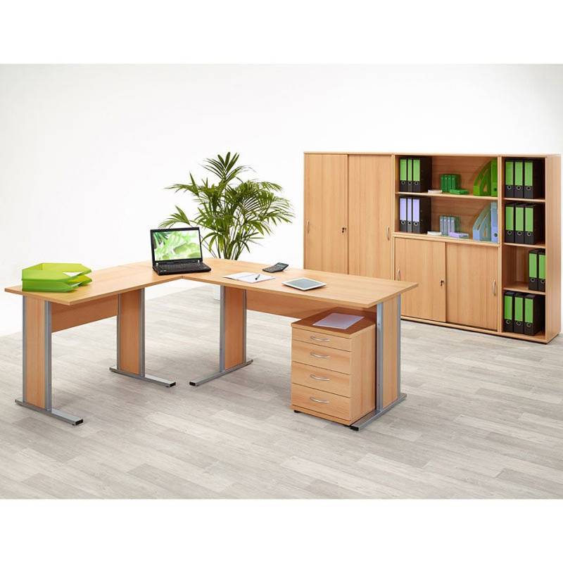 Lomadox Büromöbel-Set, (Spar-Set, 8-tlg., Schreibtisch Standcontainer Aktenschrank Büroschrank Aktenregal), Büro Set Eckschreibtisch Aktenschränke Container Buche hell von Lomadox