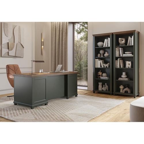 Lomadox Büromöbel Set 3-teilig in grün mit Eiche, Schreibtisch & Akentenregal Kanzlei Büro Arbeitszimmer Landhaus Stil von Lomadox