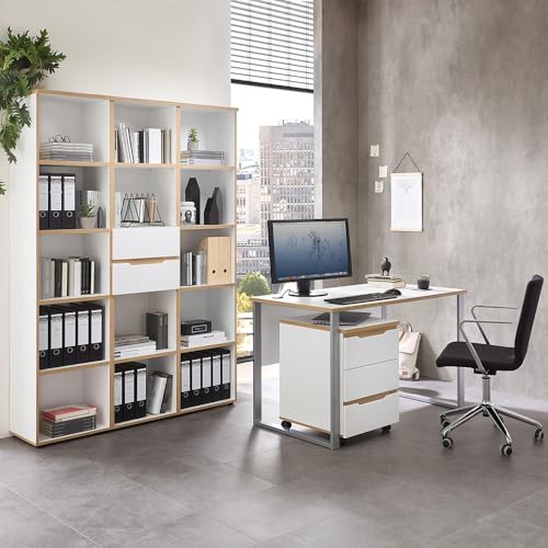 Lomadox Büromöbel Set 5-teilig in weiß, inkl. Schreibtisch, grifflose Optik von Lomadox