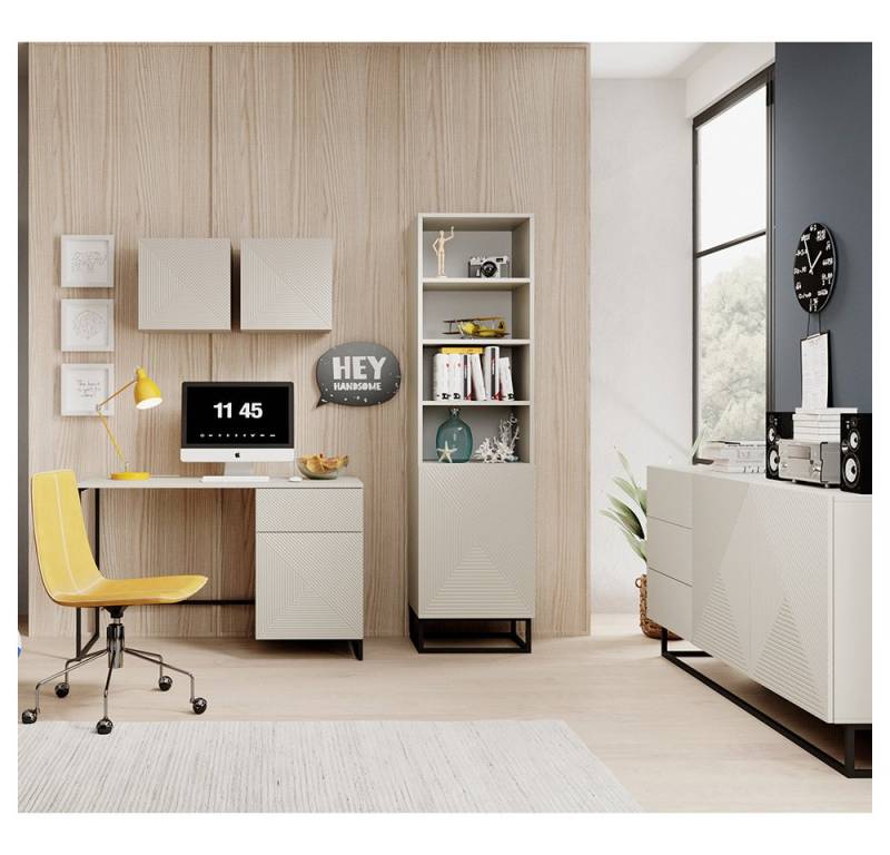 Lomadox Büromöbel-Set ADARE-141, (Spar-Set, 5-tlg., Hängeschränke Regal Schreibtisch Sideboard), in kaschmir mit gerillter Front, Push-to-Open von Lomadox