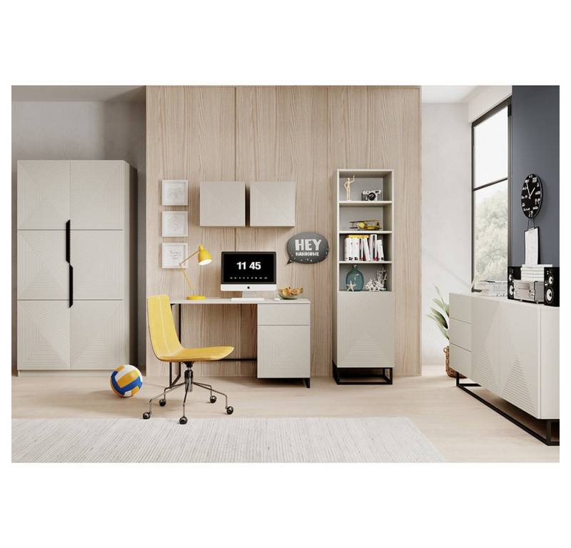 Lomadox Büromöbel-Set ADARE-141, (Spar-Set, 6-tlg., Hängeschränke Kleiderschrank Regal Schreibtisch Sideboard), in kaschmir mit gerillter Front, Push-to-Open von Lomadox